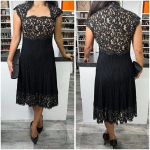 Tadashi Shoji Black Lace Pleated Midi Dress $395